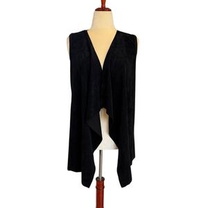 Calvin Klein Women's Faux Suede Black Open Front Drape Vest Size M